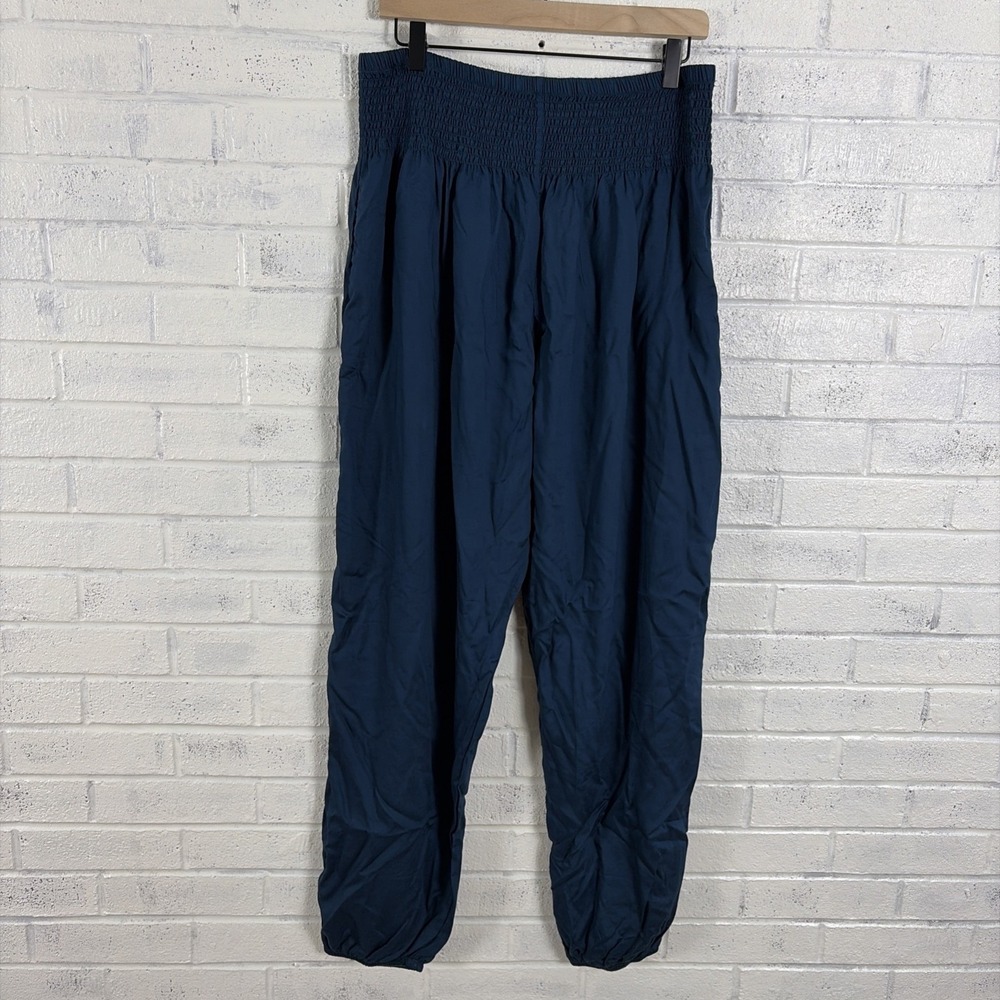 Lotus & Luna Harem Pants Womens XL Teal Blue Smocked Waist Pockets Boho